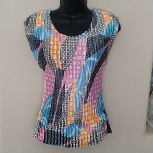 Psychedelic Pleated Expandable Cap Sleeve Top